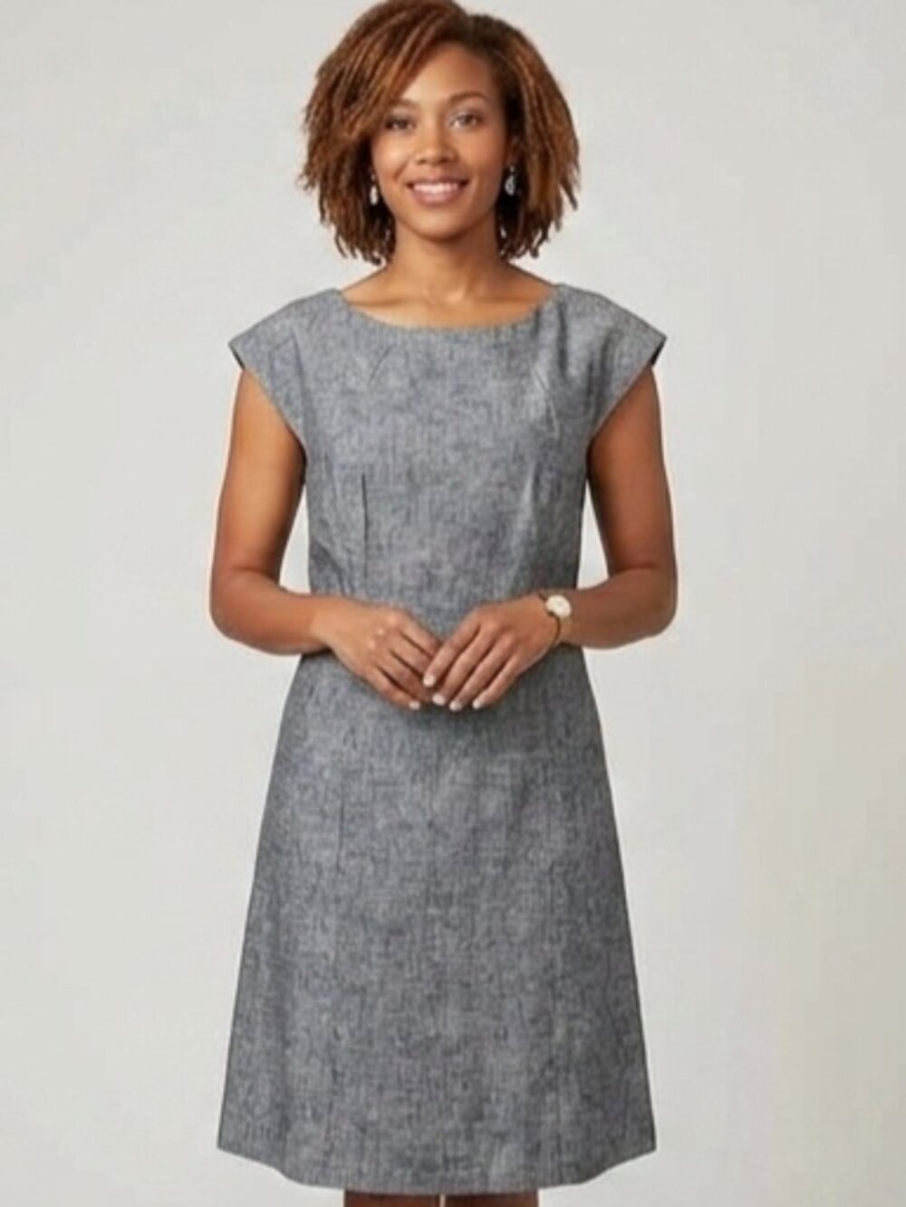 Mercer & Madison Dress 100% Linen A-line Women 8 Gray Cap Sleeve Office Career